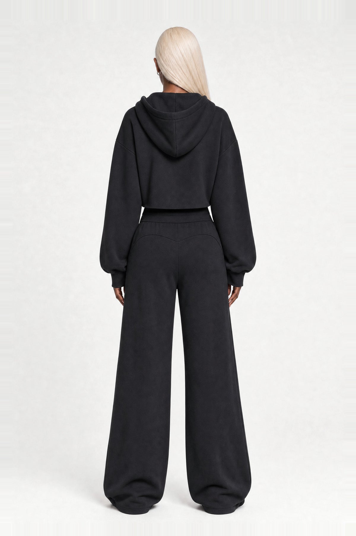 Clapham Cropped Hoodie Set in Black, back