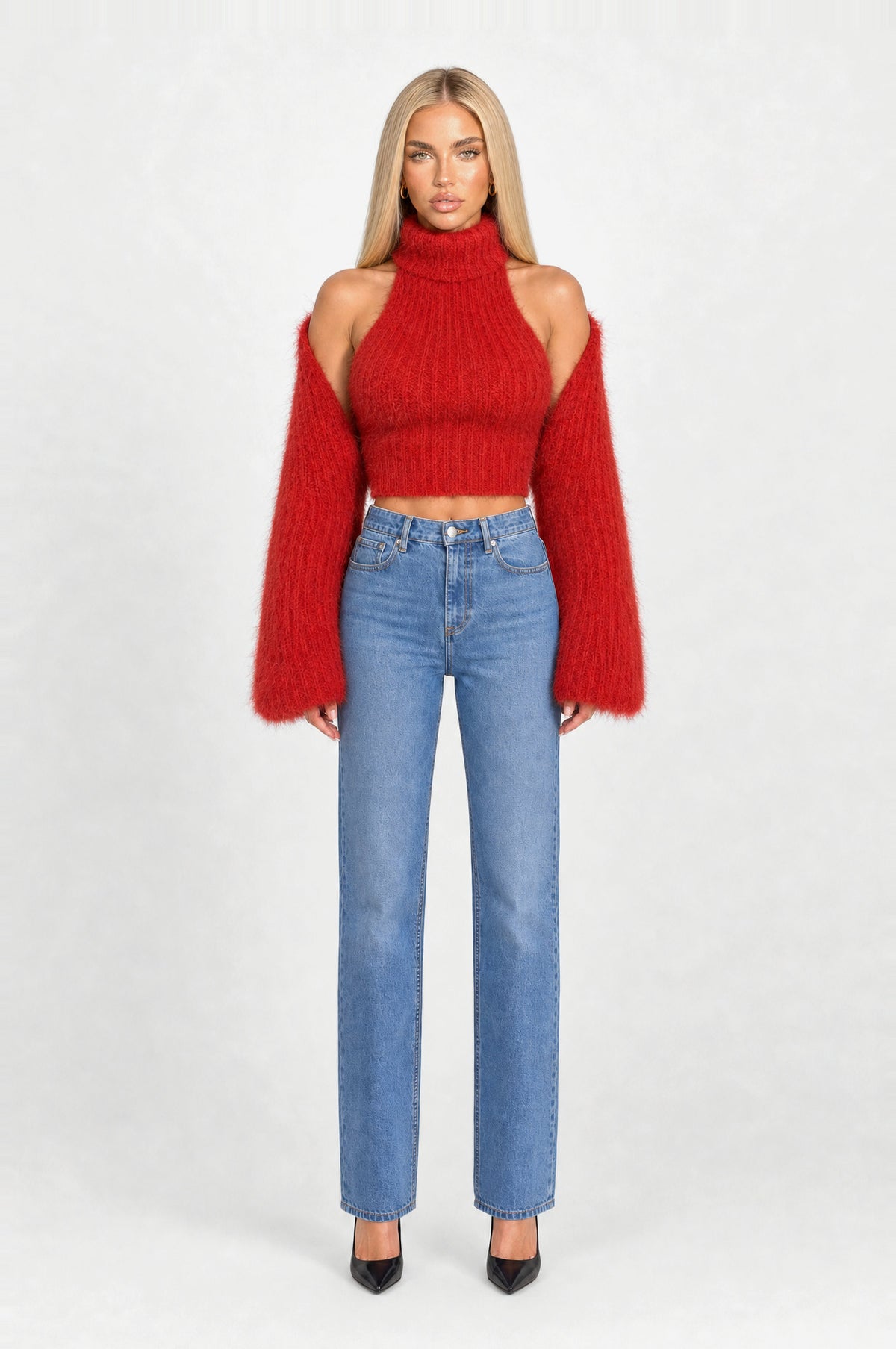Angel Fluffy Knit Two-Piece in Red, front view