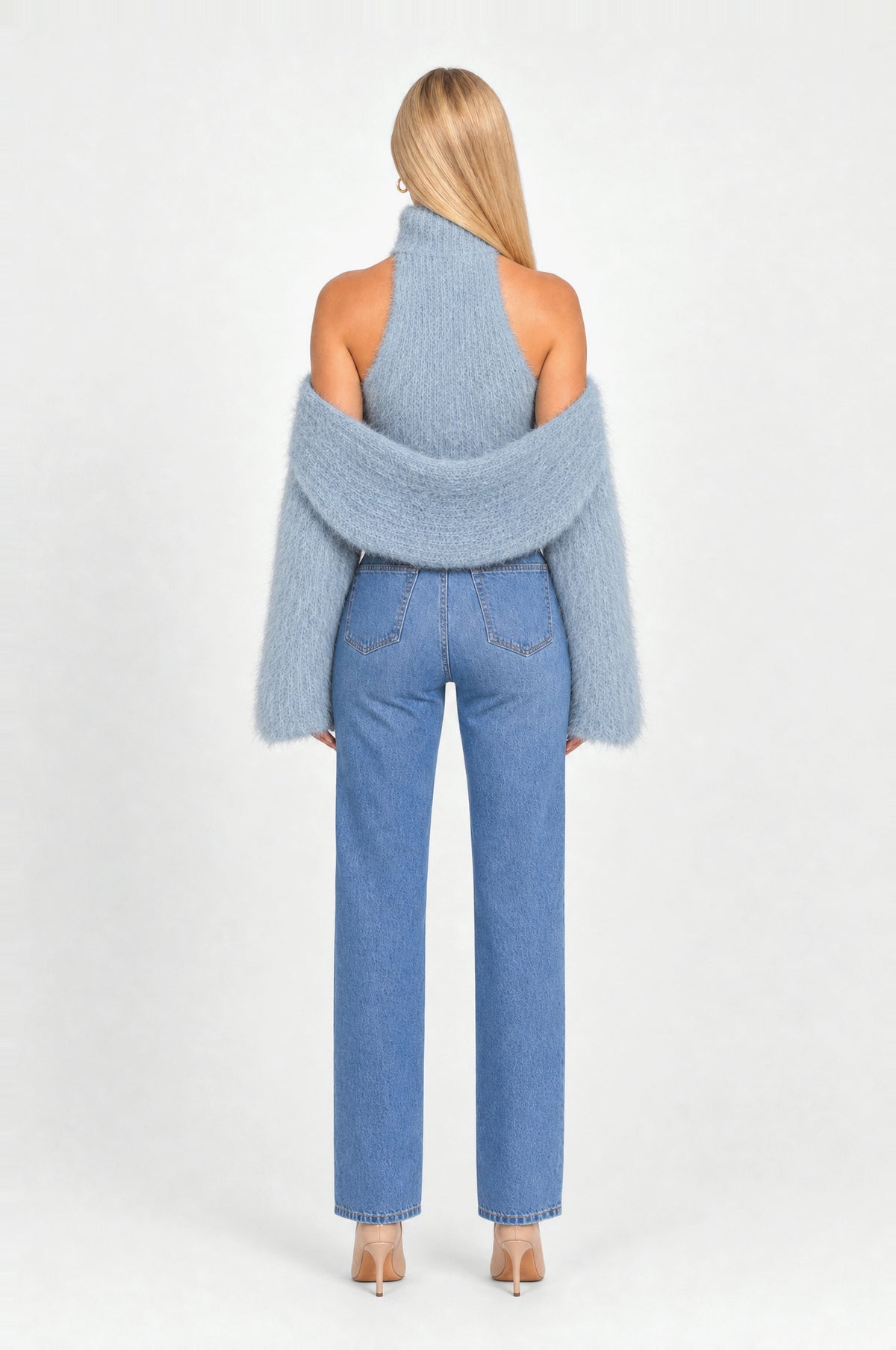 Angel Fluffy Knit Two-Piece in Blue, back view