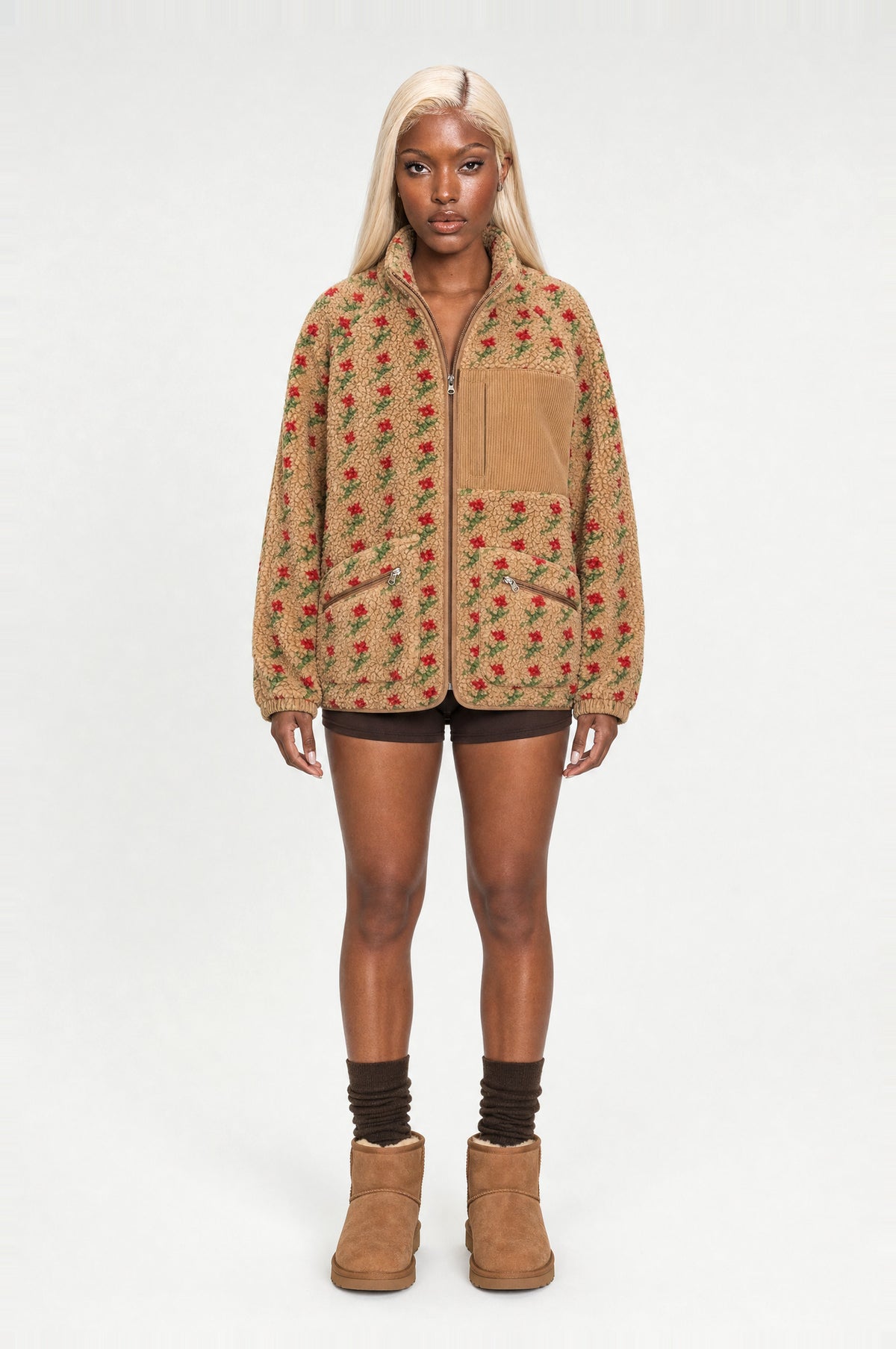 Primrose Fleece Jacket in Camel Rose, front
