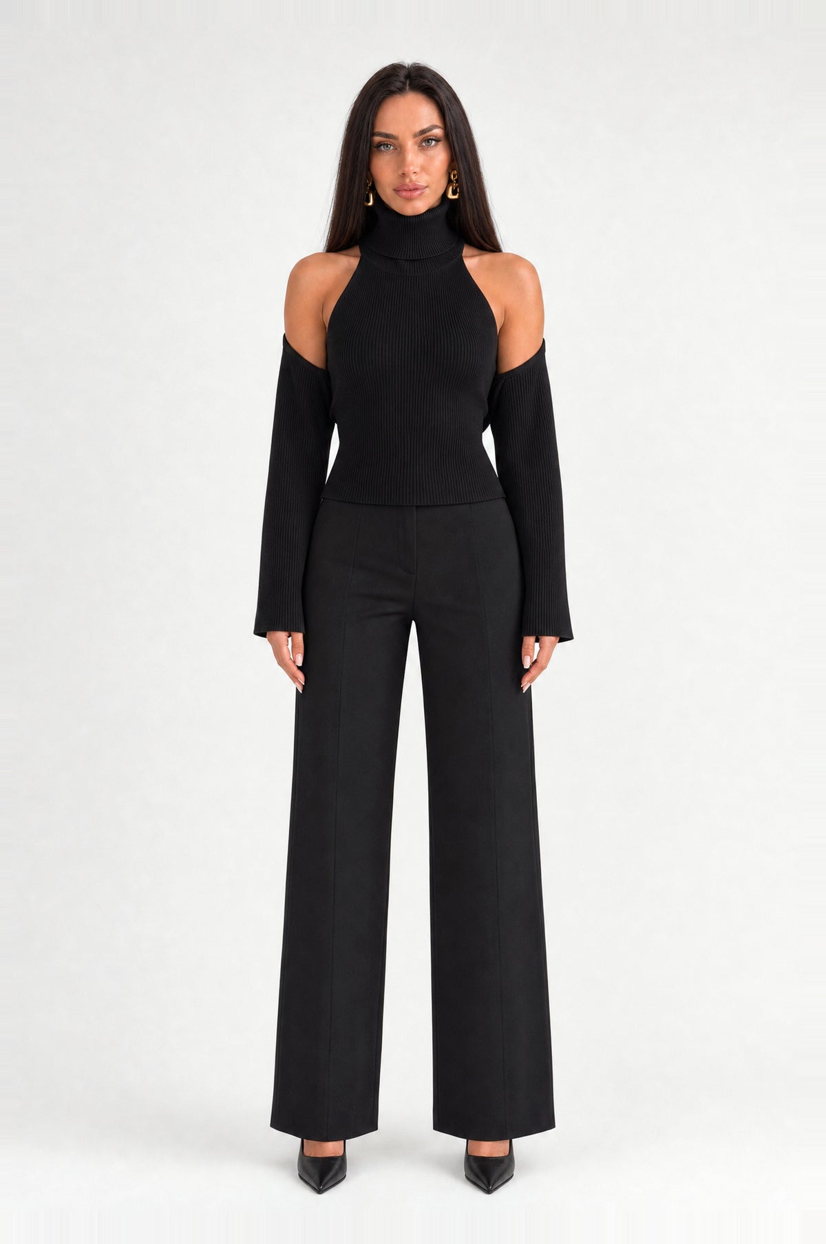 Kennington Halter Knit Two-Piece in Black, front