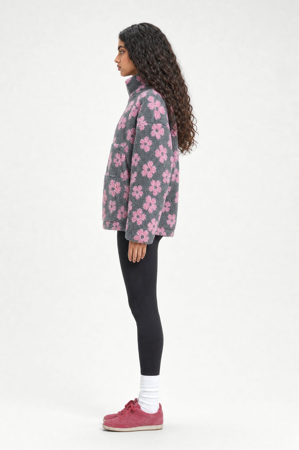 The Chelsea Floral Fleece in Pink, side profile