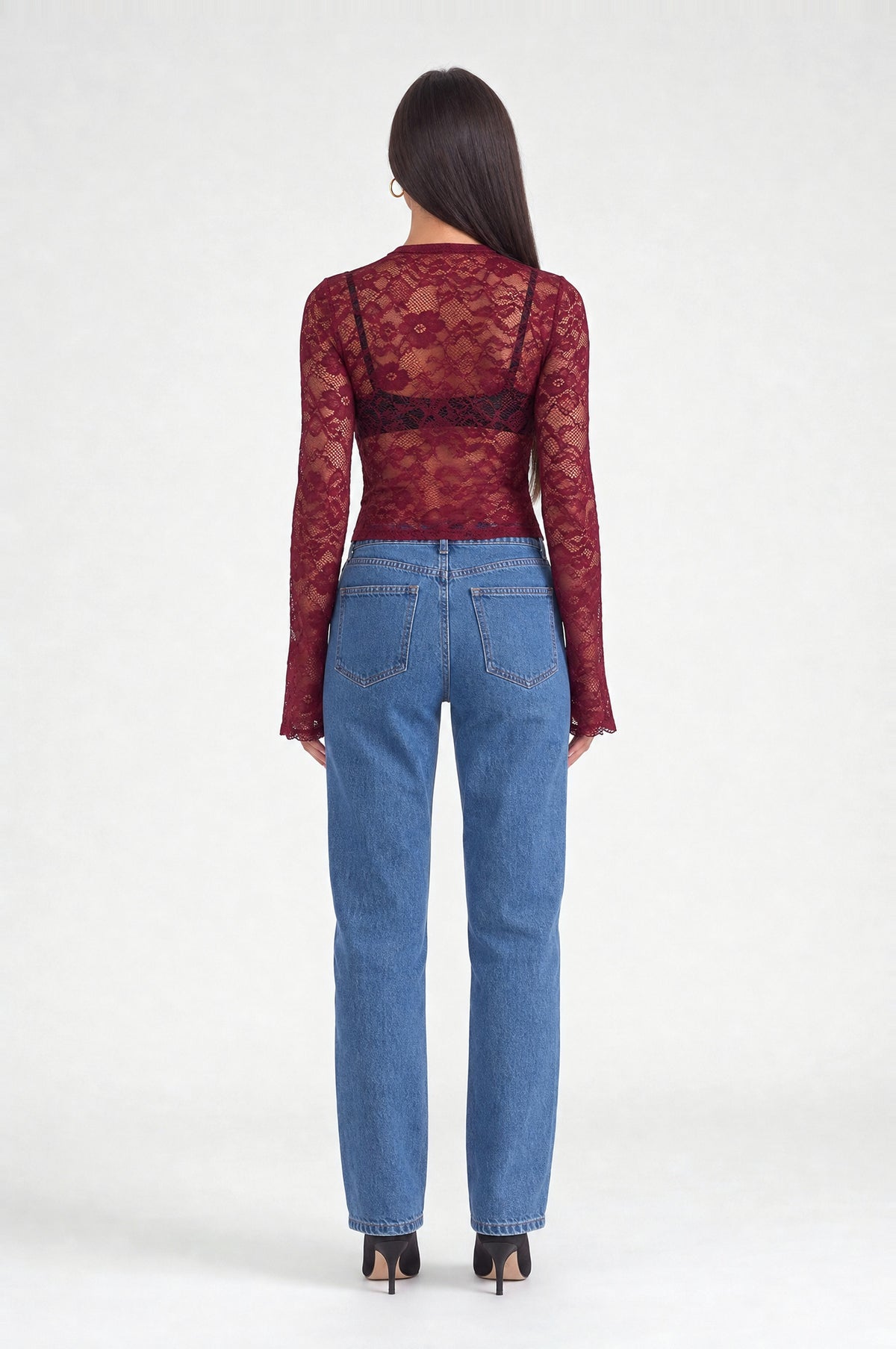 Strand Lace Keyhole Top in Burgundy, back