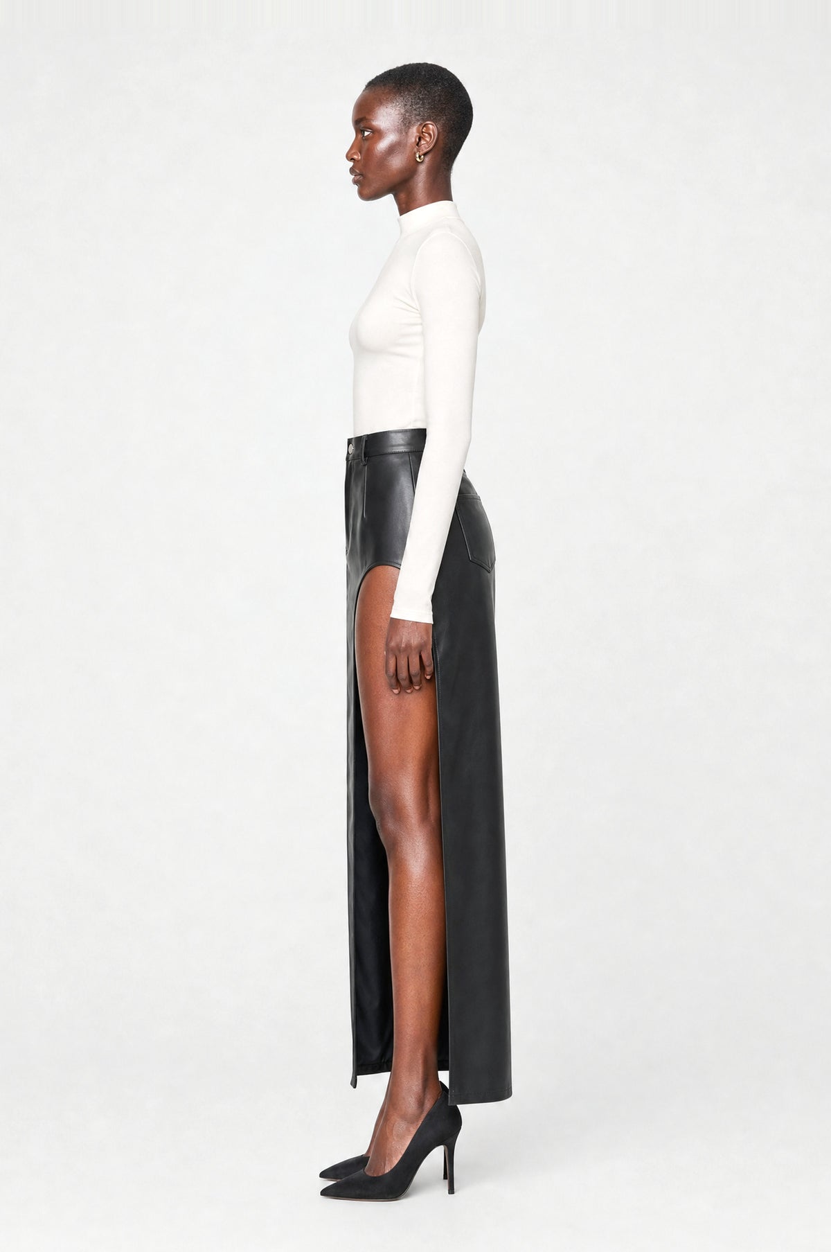 Westbourne Faux Leather Maxi Skirt in Black, side profile