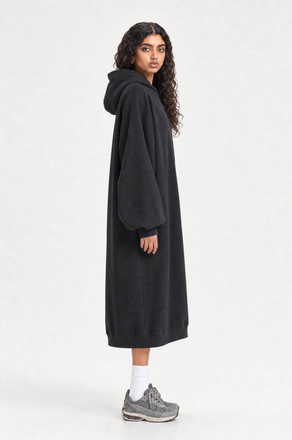 The Camden Hoodie Dress in Black, side