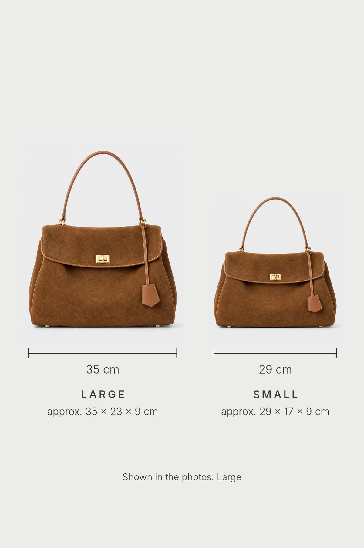 The Kensington Top-Handle Bag, size guide, Large and Small