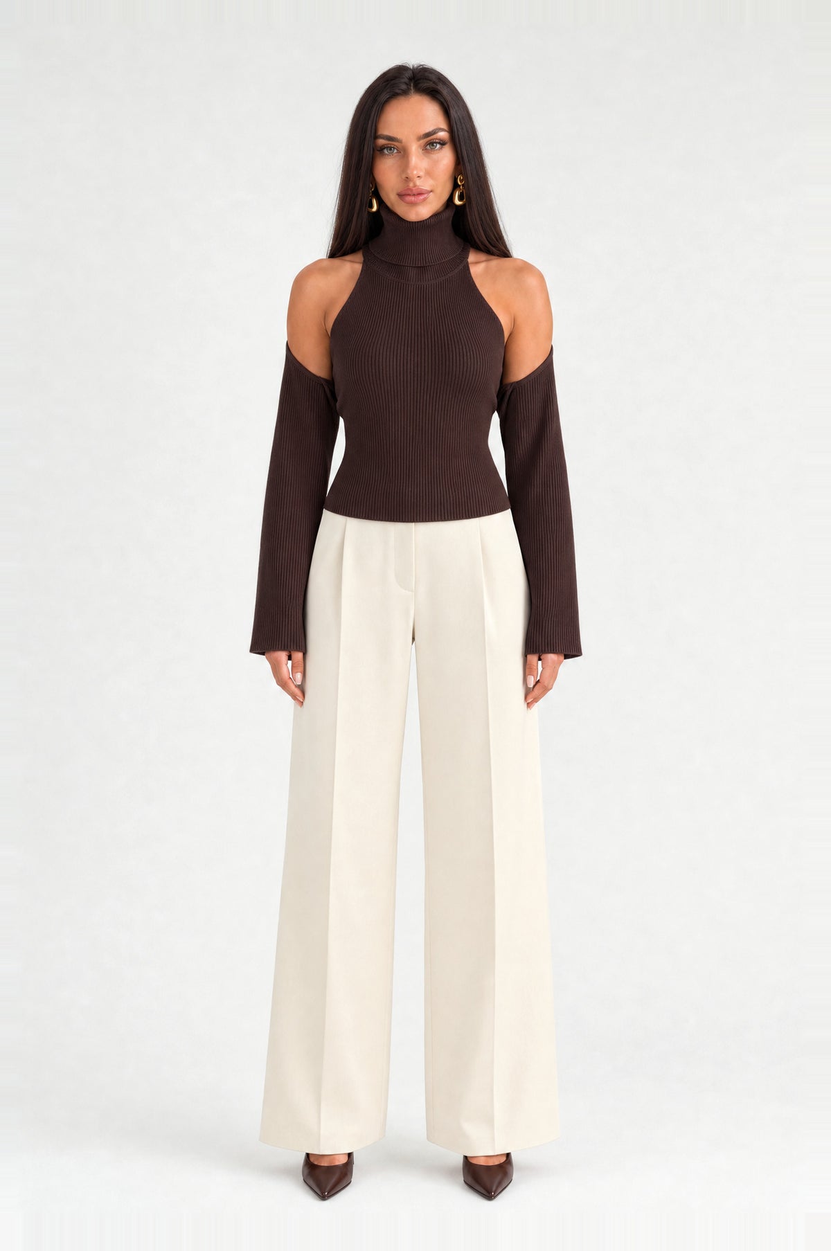 Kennington Halter Knit Two-Piece in Coffee, front