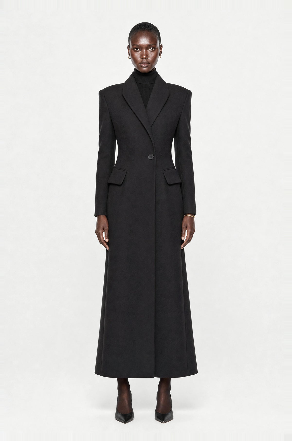 Whitehall Tailored Maxi Coat in Black, front