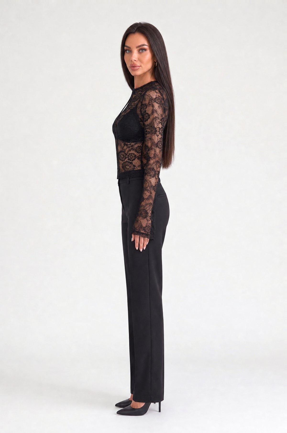 Strand Lace Keyhole Top in Black, side view