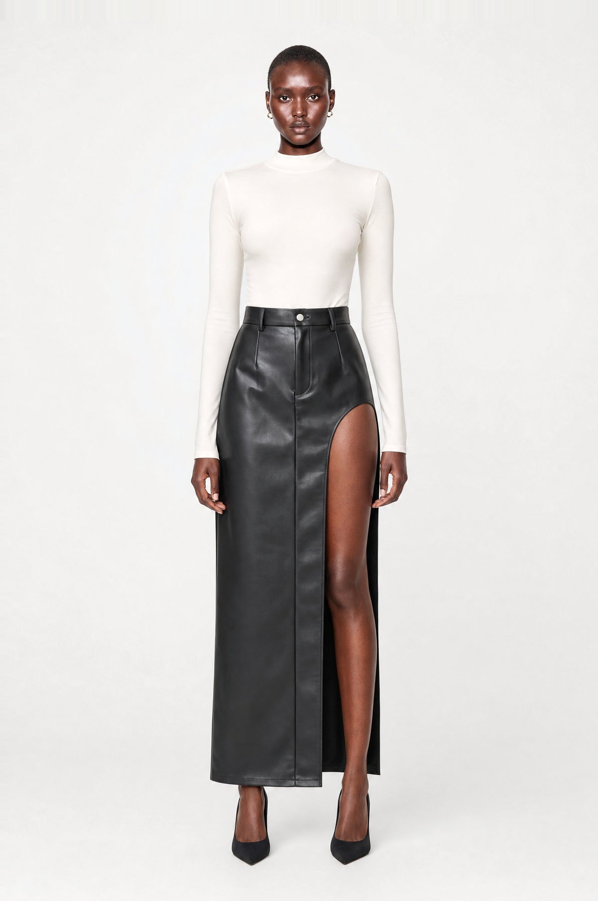 Westbourne Faux Leather Maxi Skirt in Black, front