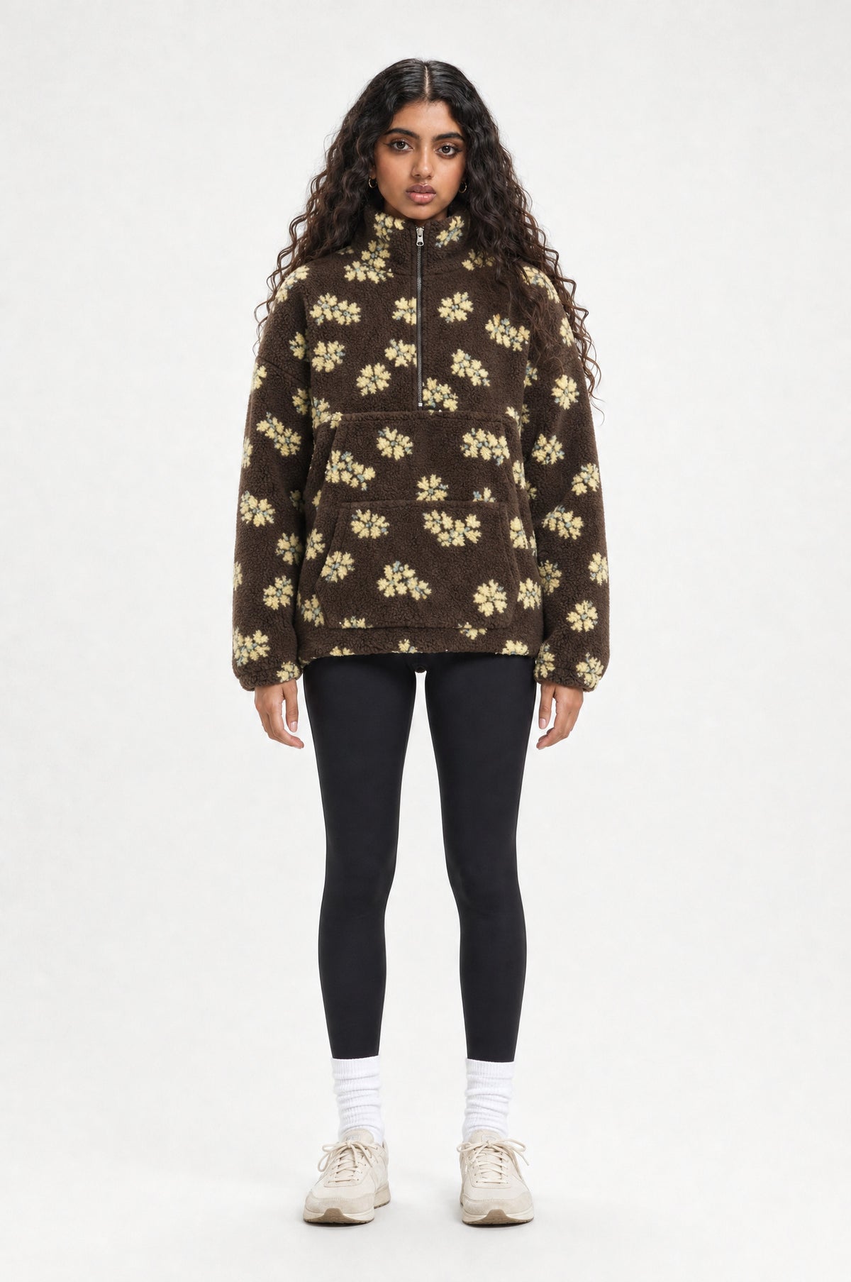 The Chelsea Floral Fleece in Brown, front