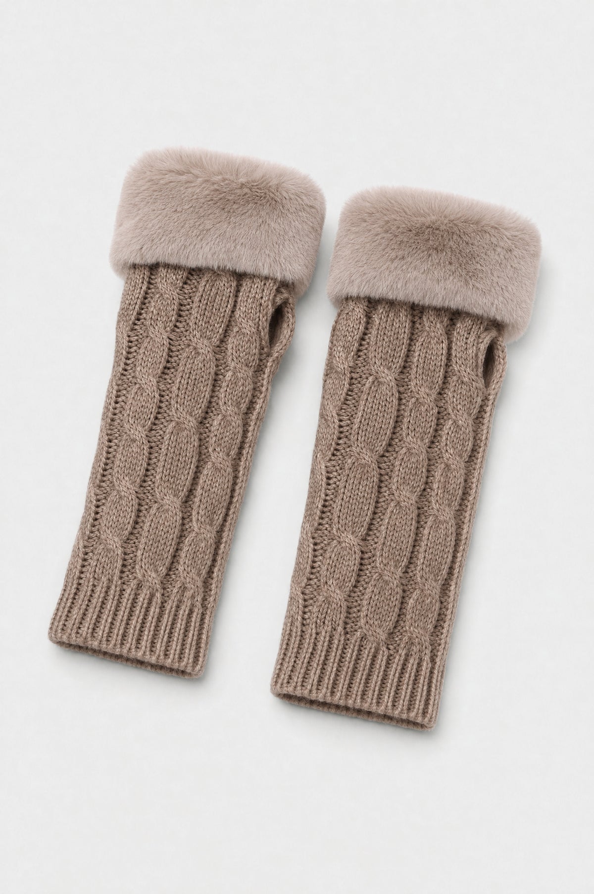 Hoxton Cable-Knit Fingerless Gloves in Taupe, product shot