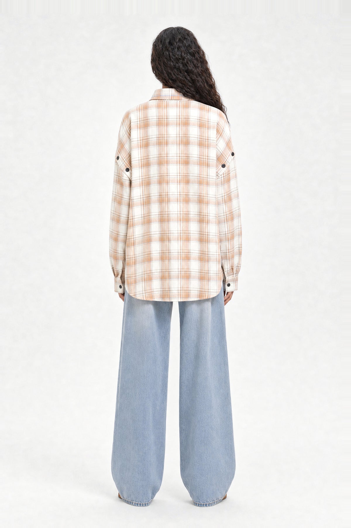Brockley Check Shirt in Apricot & Khaki Check, back view