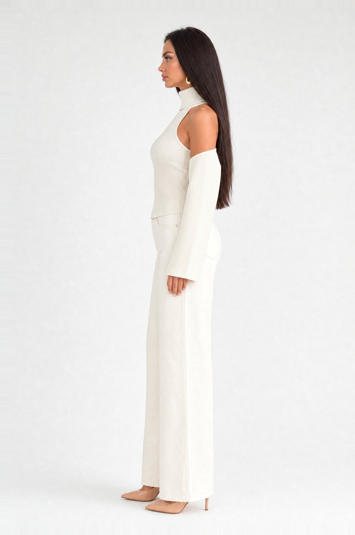 Kennington Halter Knit Two-Piece in Ivory, side profile