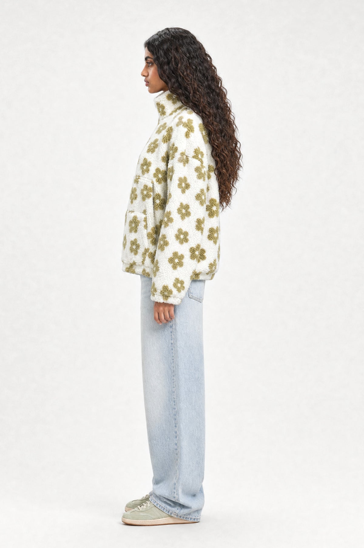 The Chelsea Floral Fleece in Green, side profile