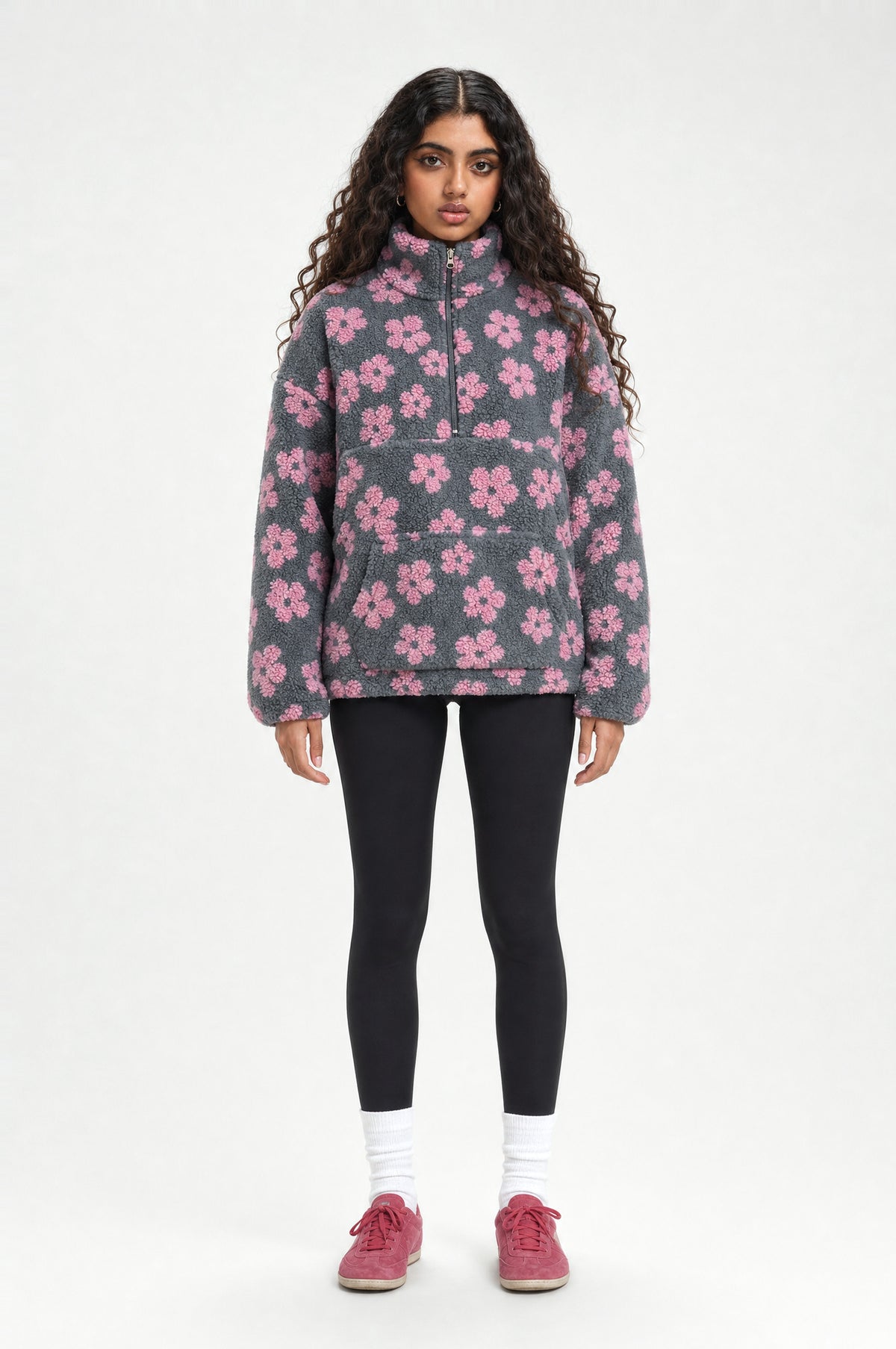 The Chelsea Floral Fleece in Pink, front