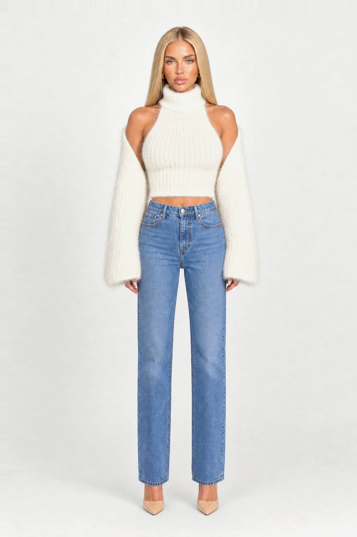 Angel Fluffy Knit Two-Piece in Off-White, front view