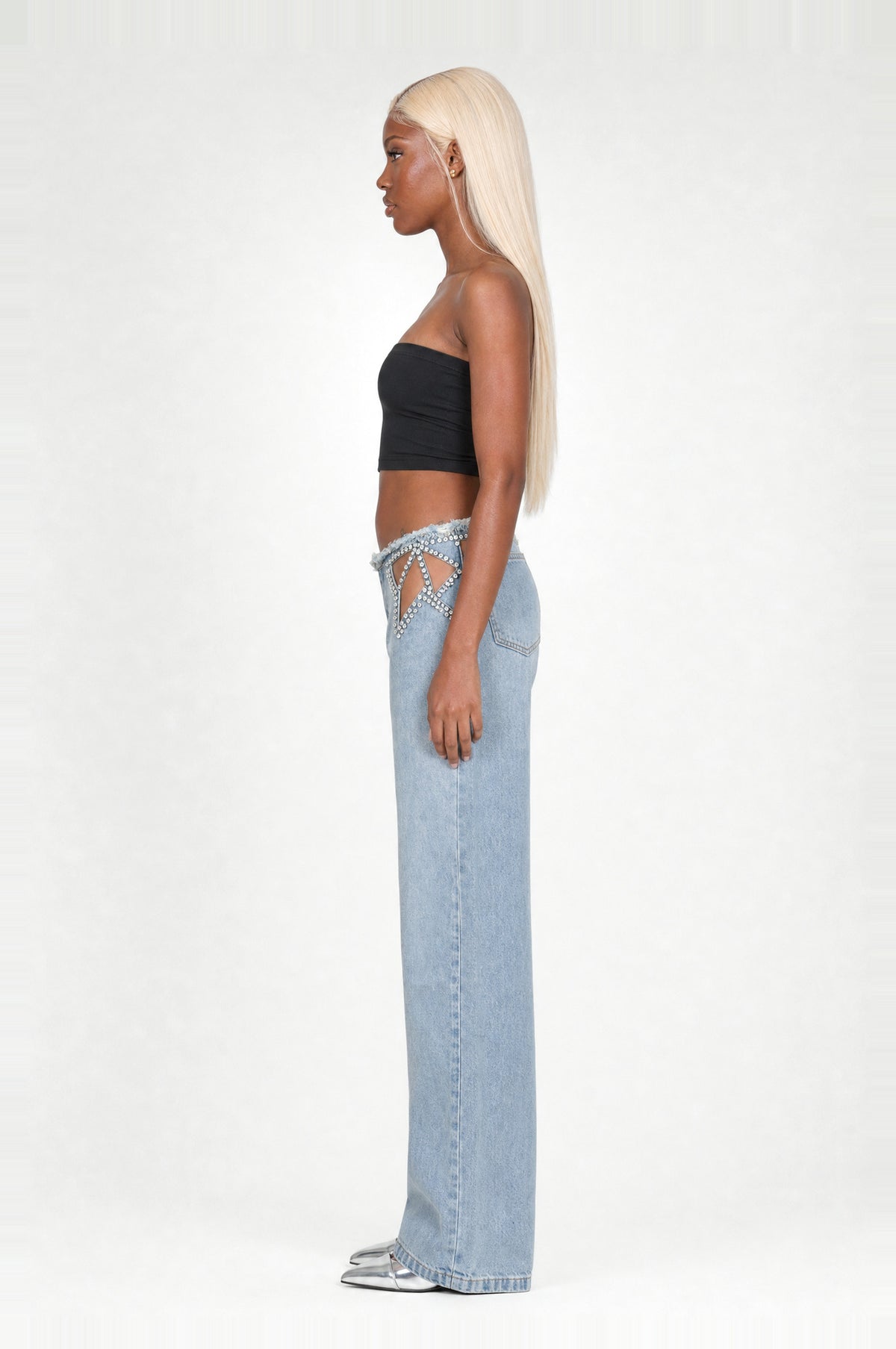 Notting Hill Crystal Jeans in Blue, side profile