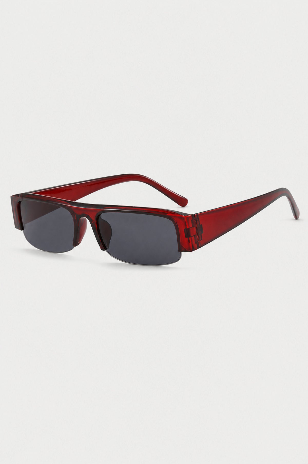 The Barnes Rectangle Sunglasses in Burgundy, three-quarter