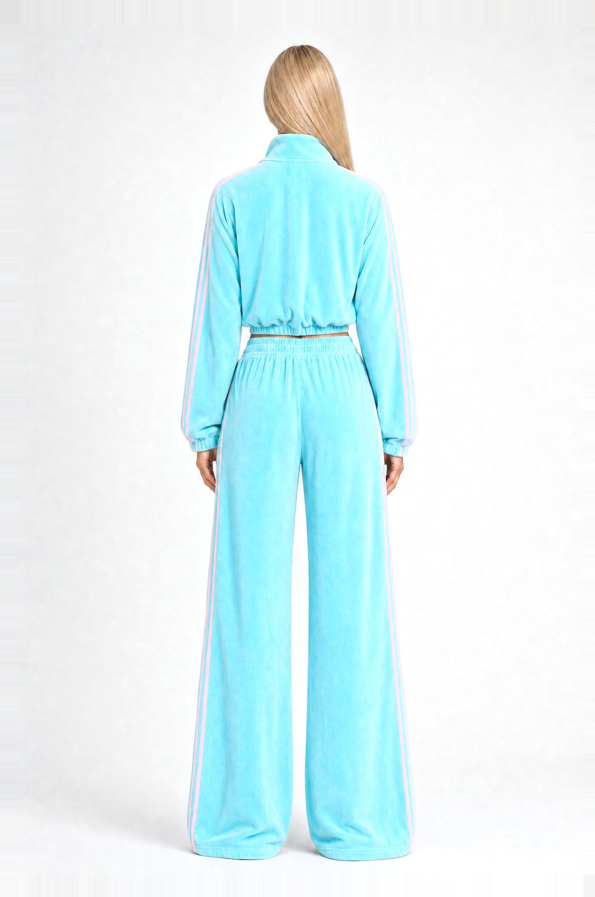 Bermondsey Velour Tracksuit in Aqua, back view