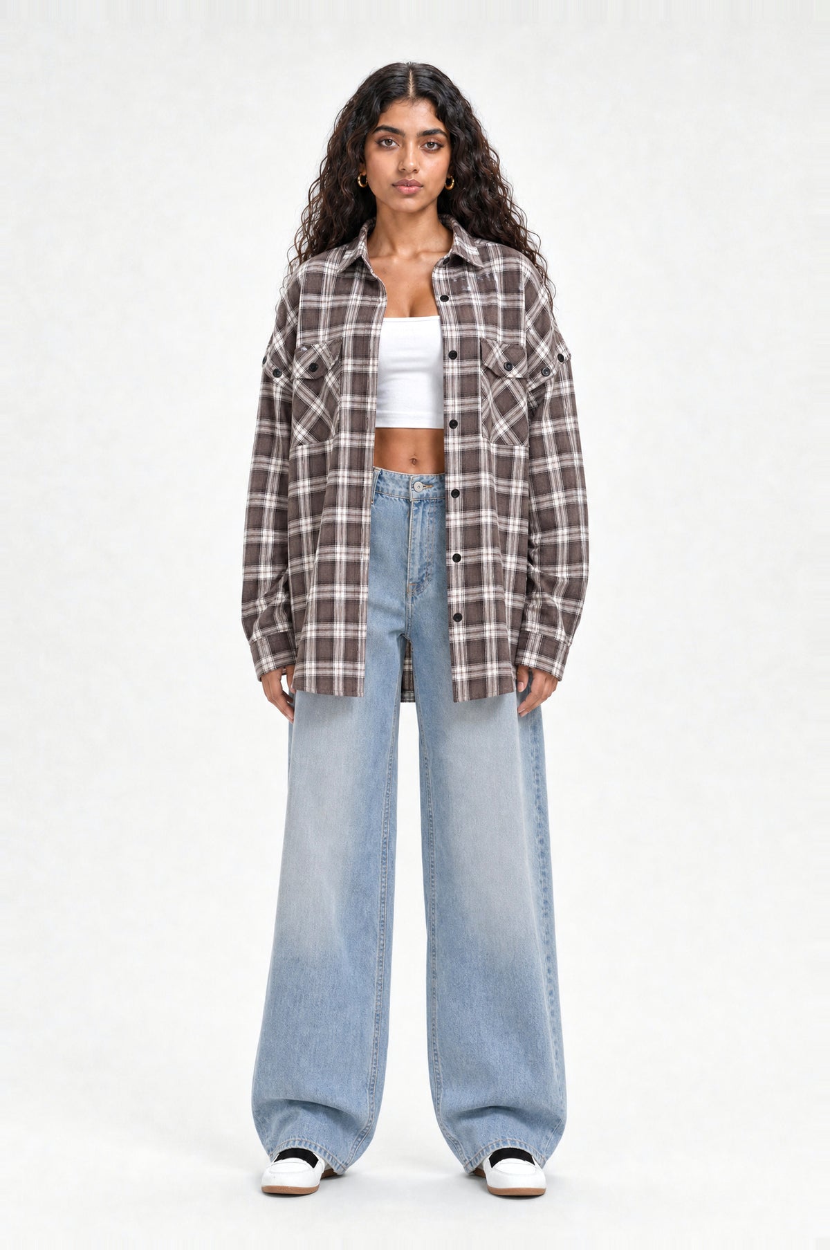 Brockley Check Shirt in Brown & White Check, front view