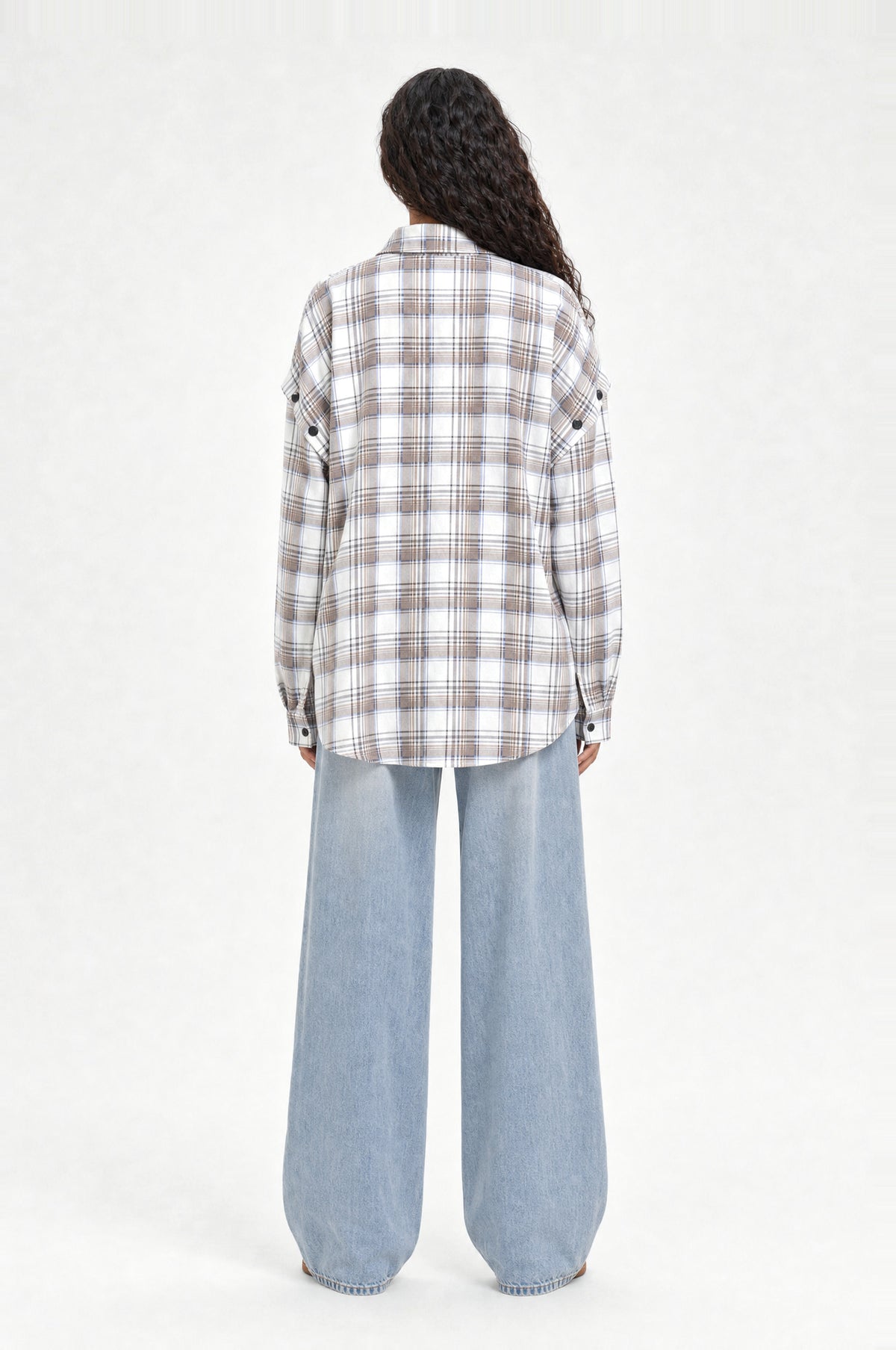 Brockley Check Shirt in White & Blue Check, back view