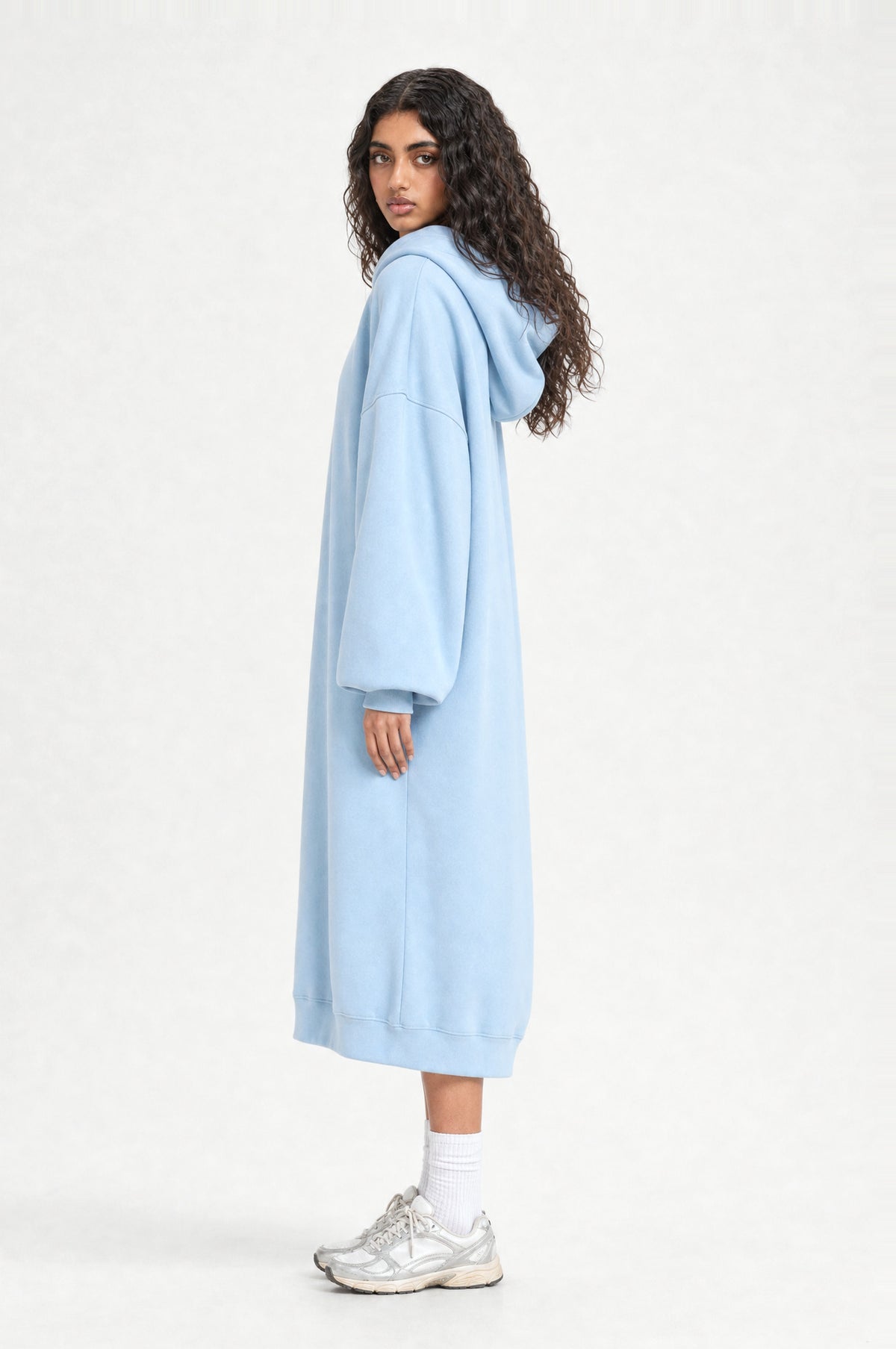 The Camden Hoodie Dress in Light Blue, side