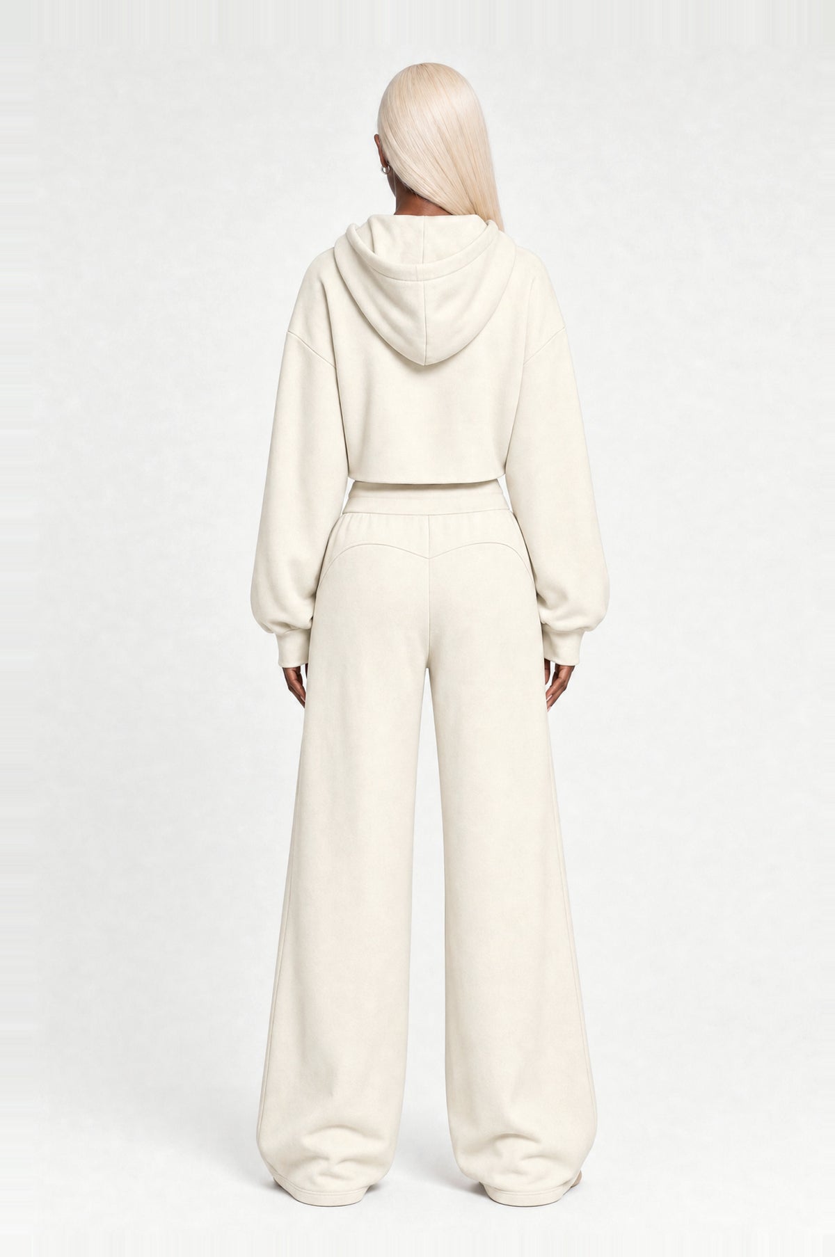 Clapham Cropped Hoodie Set in Cream, back