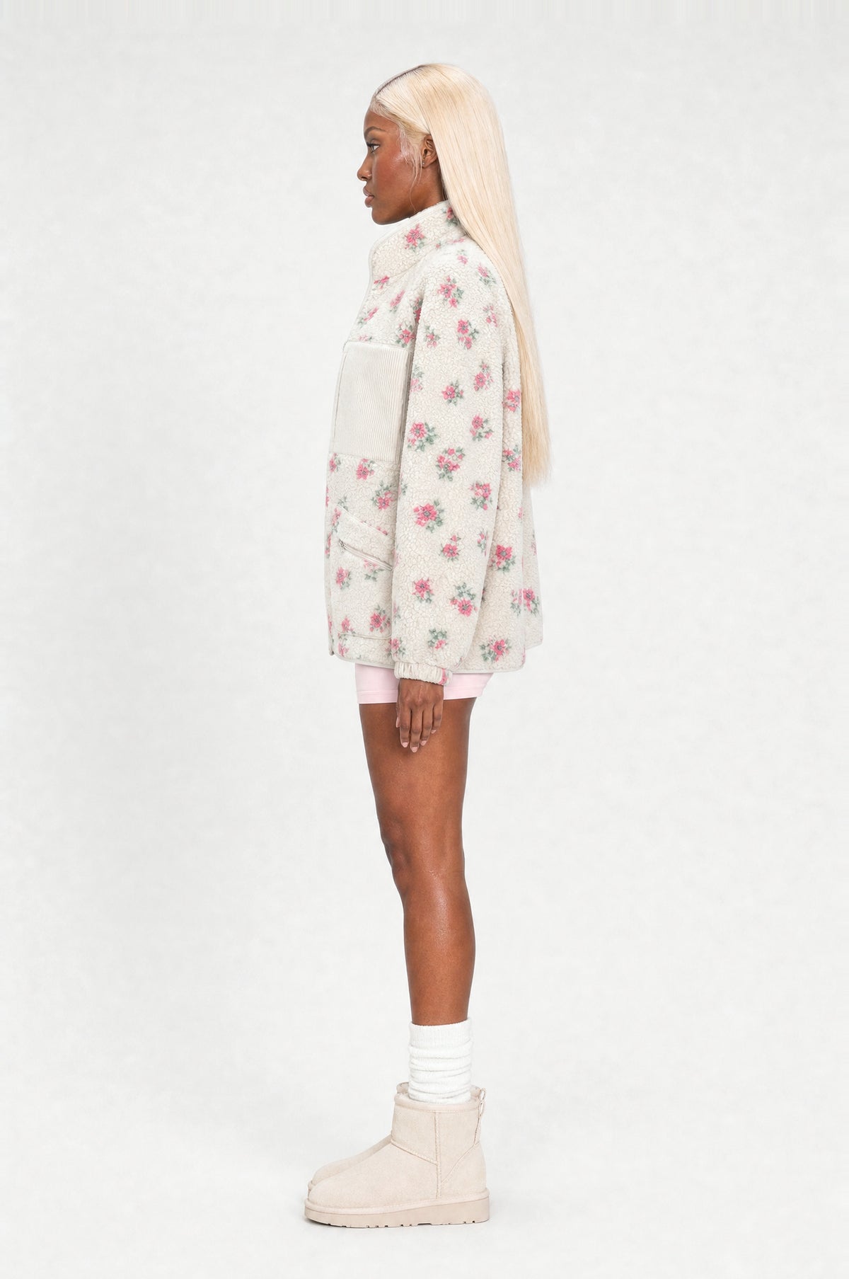 Primrose Fleece Jacket in Ivory Rose, side profile