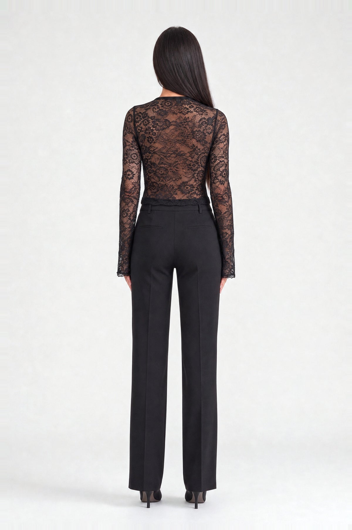 Strand Lace Keyhole Top in Black, back