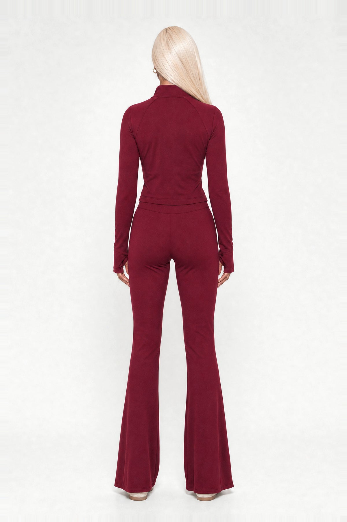 Peckham Flare Two-Piece Set in Burgundy, back view