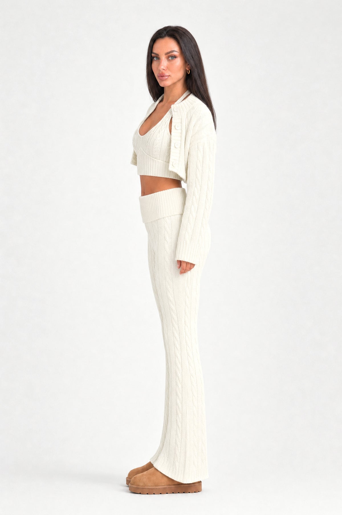 Belsize Cable-Knit Three-Piece Set in Ivory, side view