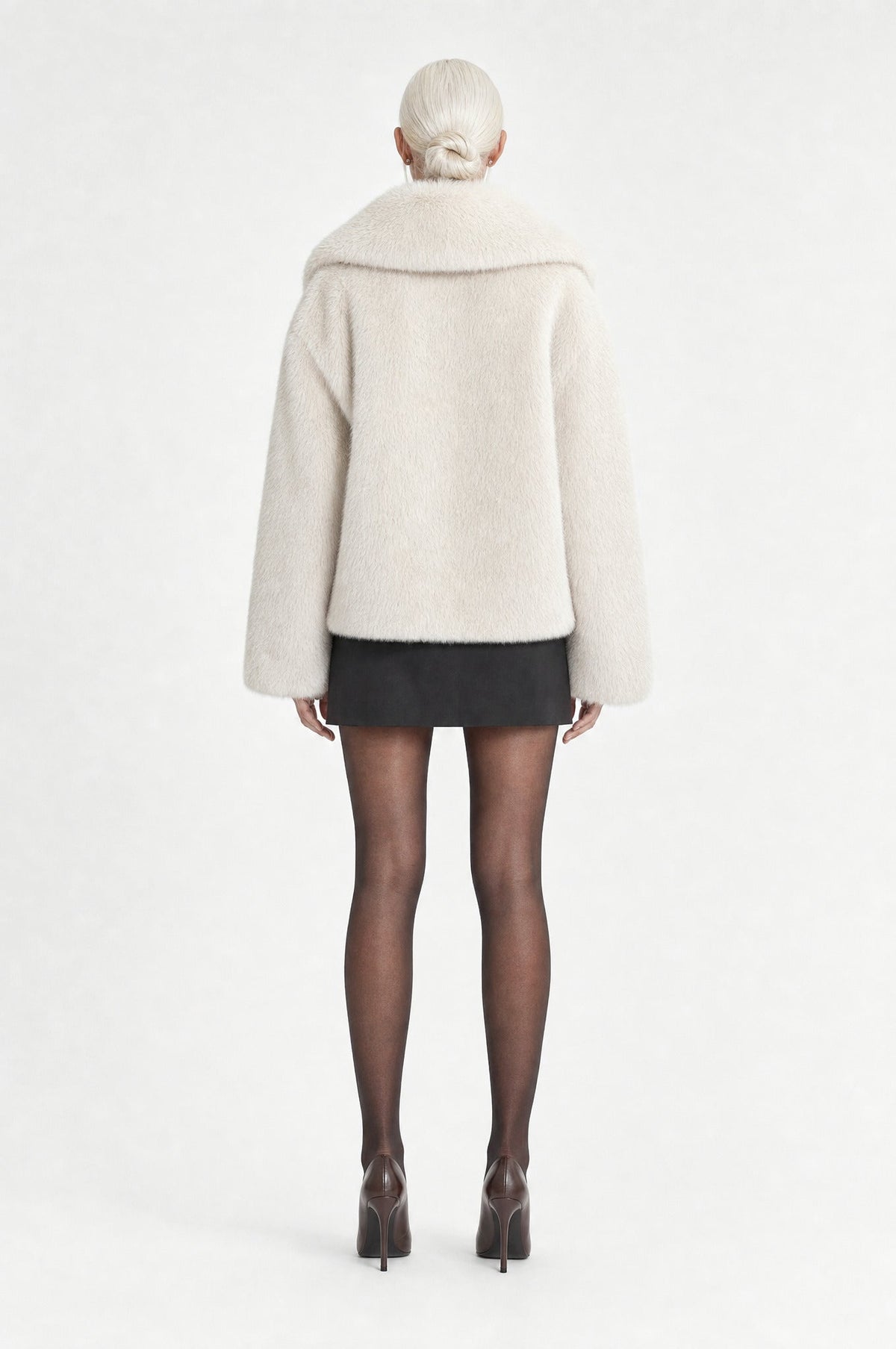The Belgravia Faux Fur Jacket in Off-White, back