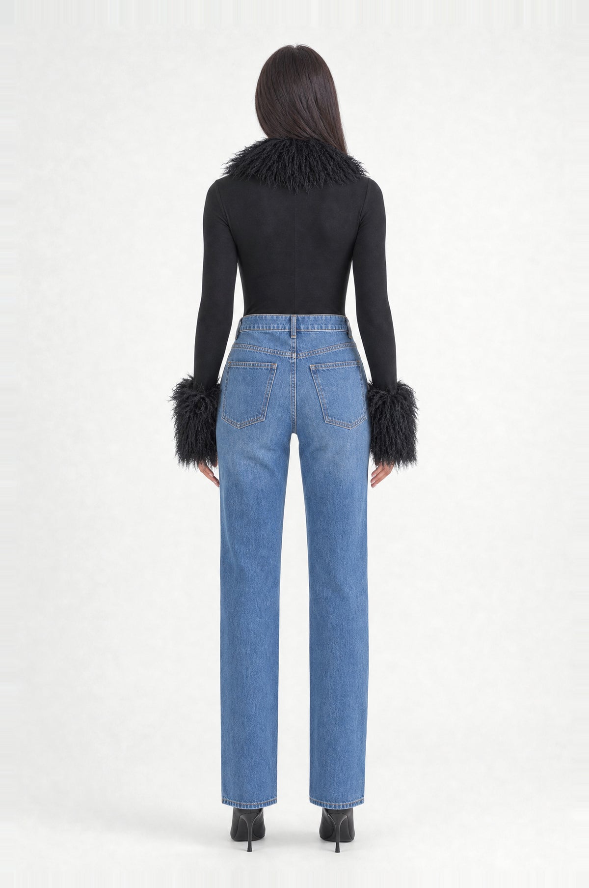 The Highgate Faux Shearling Bodysuit in Black, back