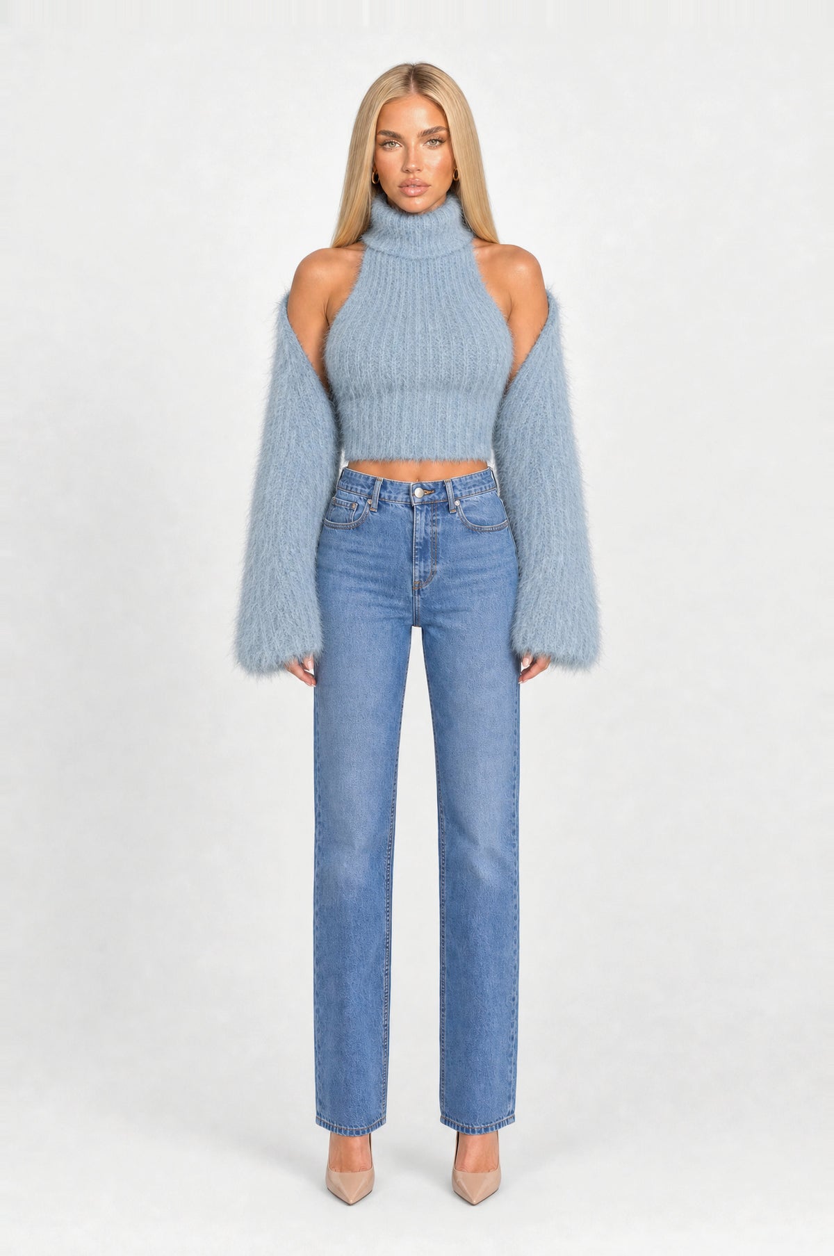 Angel Fluffy Knit Two-Piece in Blue, front view