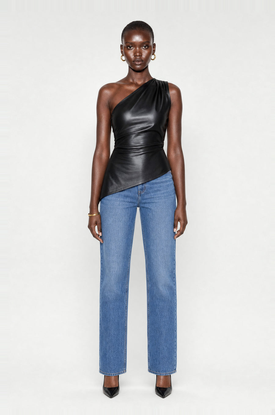 The Aldgate Leather-Look One-Shoulder Top