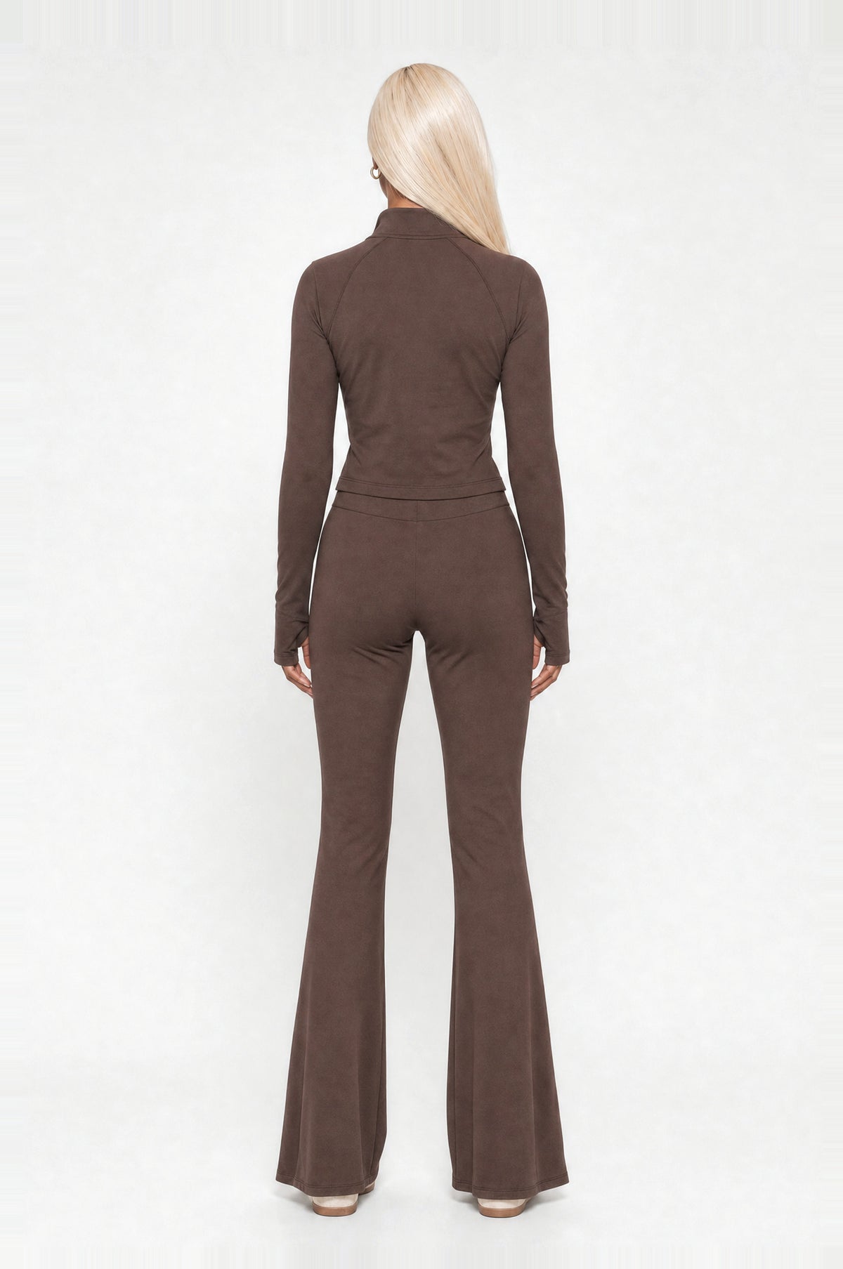 Peckham Flare Two-Piece Set in Coffee, back view