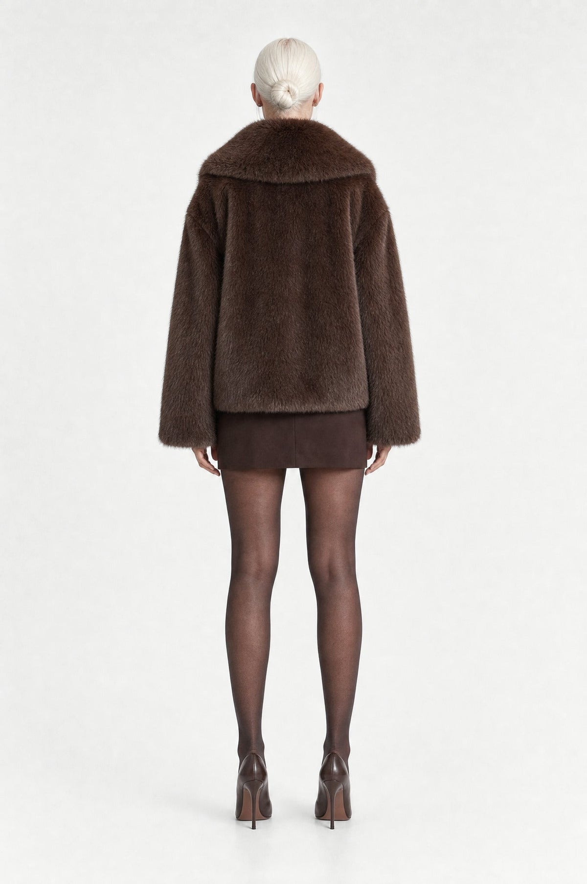 The Belgravia Faux Fur Jacket in Coffee, back