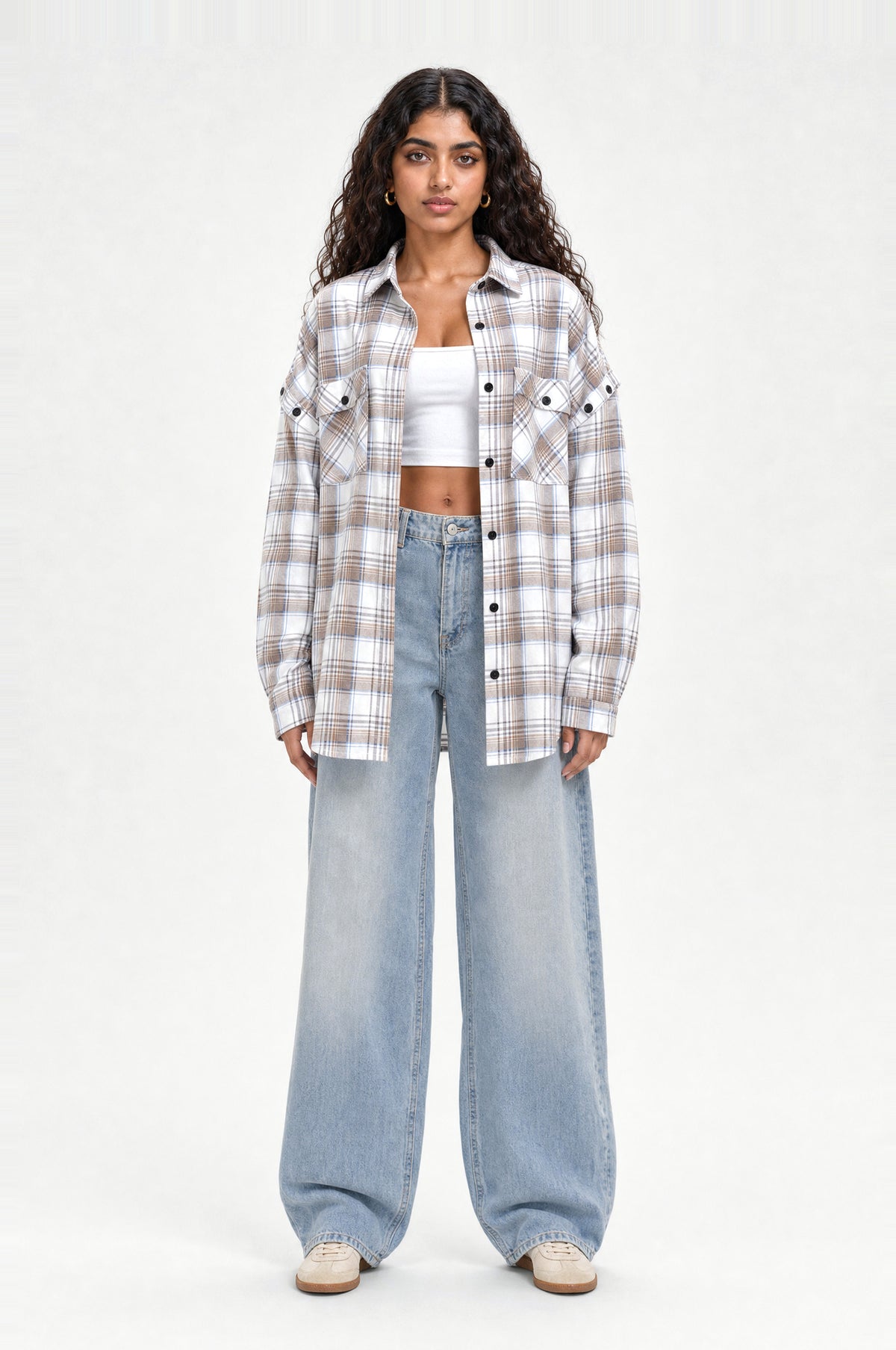 Brockley Check Shirt in White & Blue Check, front view