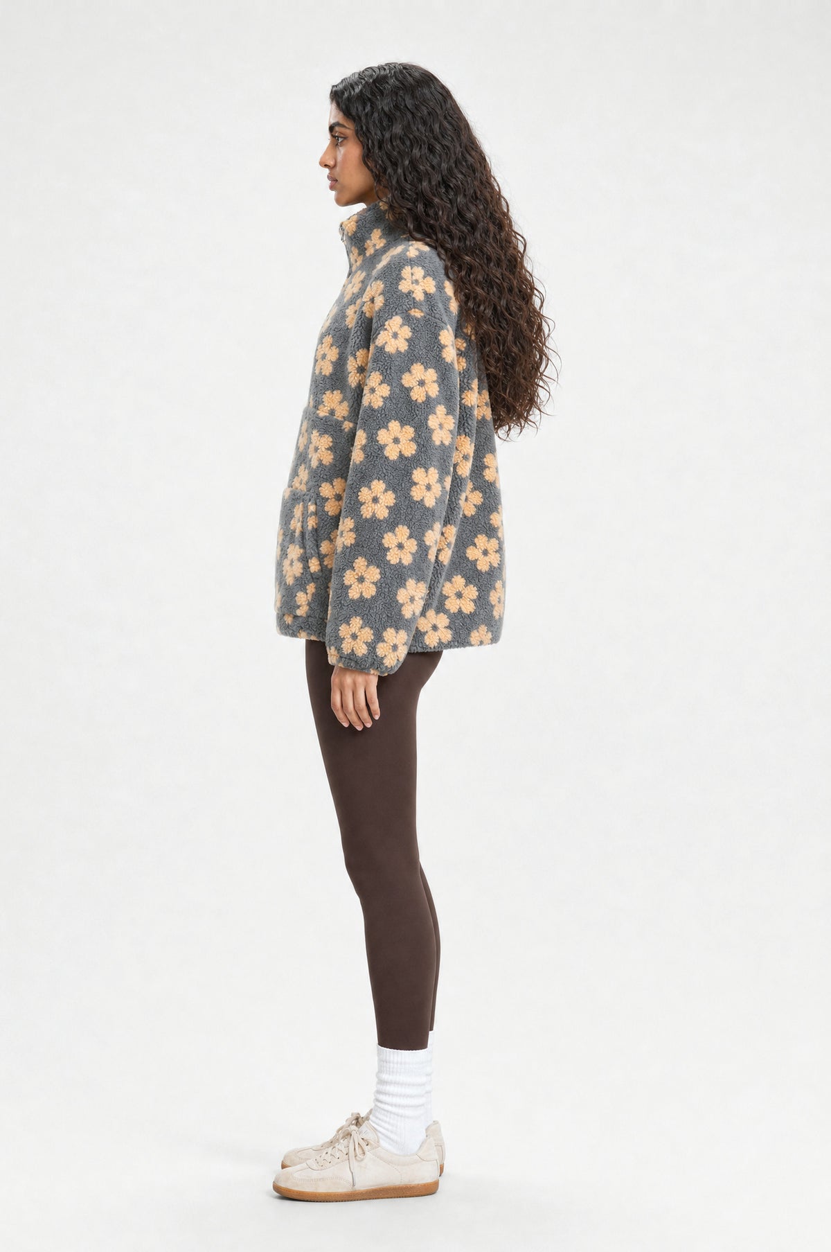 The Chelsea Floral Fleece in Peach, side profile