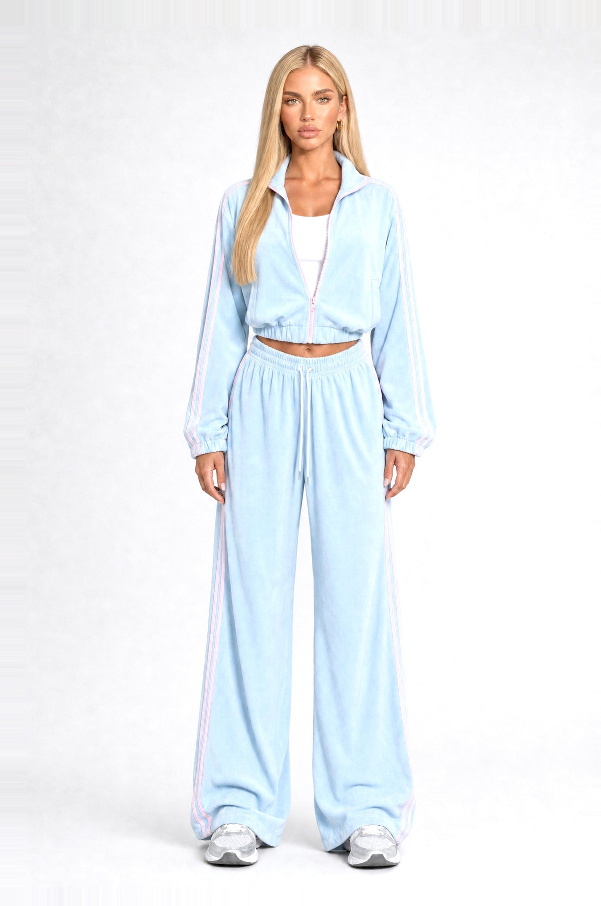 Bermondsey Velour Tracksuit in Sky Blue, front view