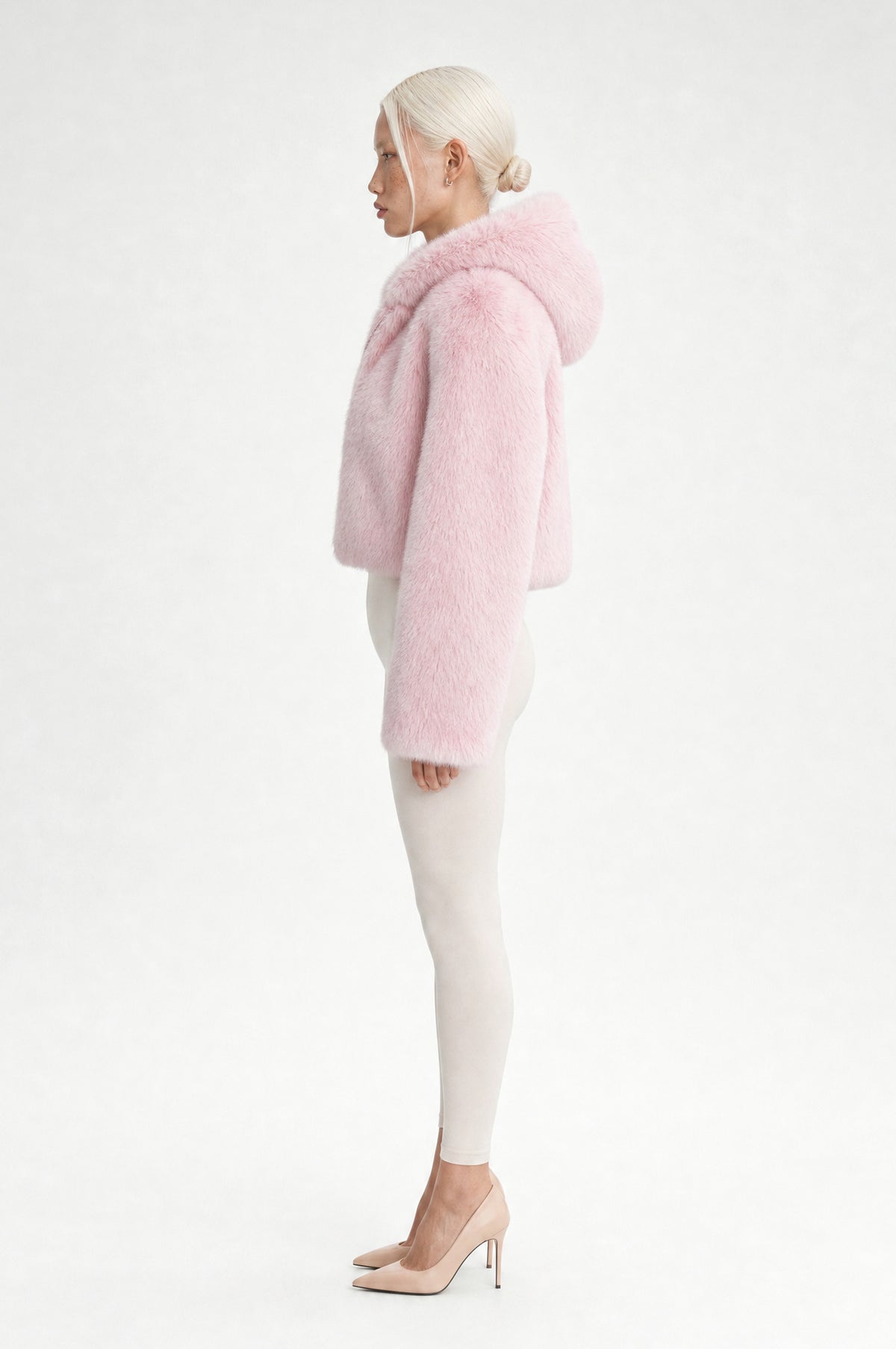 Hammersmith Plush Hooded Jacket in Pink, side profile