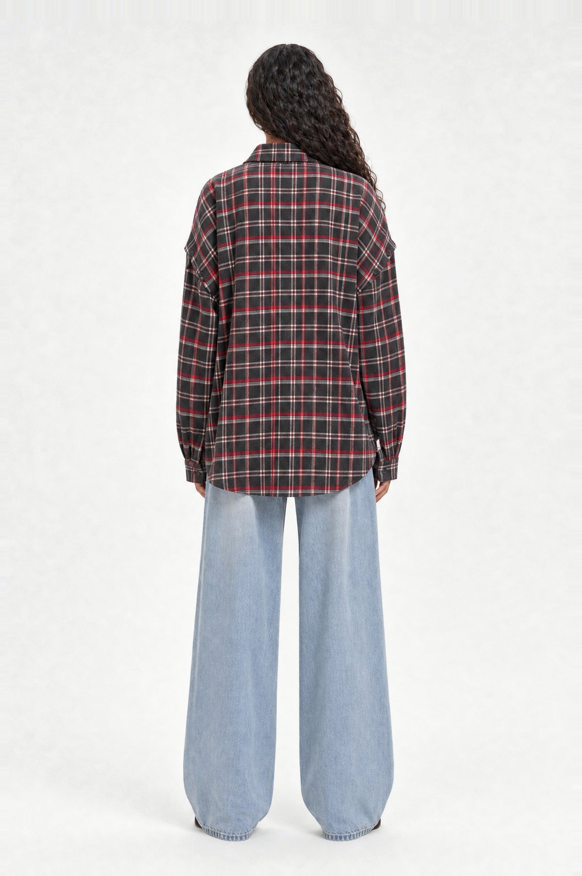 Brockley Check Shirt in Black & Red Check, back view