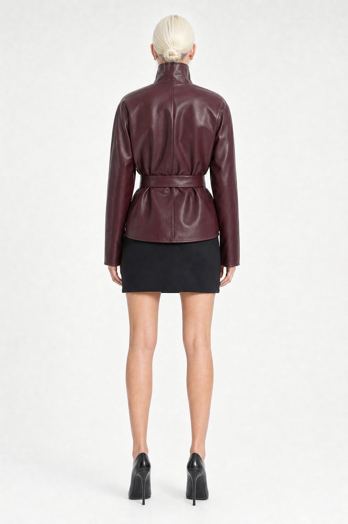 The Soho Faux Leather Jacket in Burgundy, back