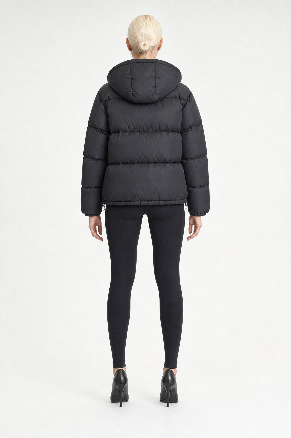 The Richmond Hooded Puffer in Black, back