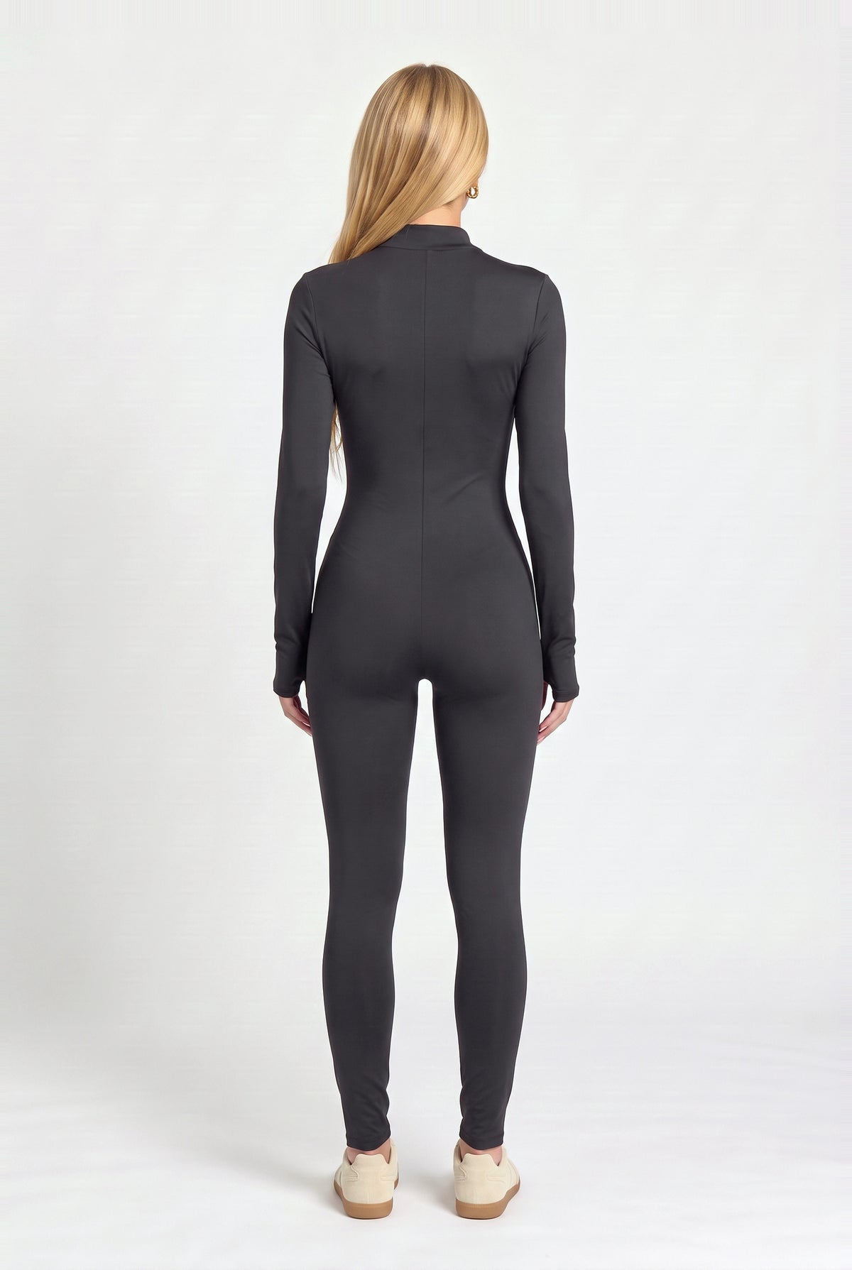 Dalston Zip Jumpsuit in Black, back view