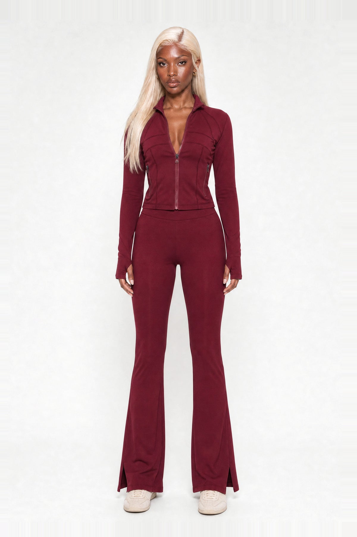 Peckham Flare Two-Piece Set in Burgundy, front view
