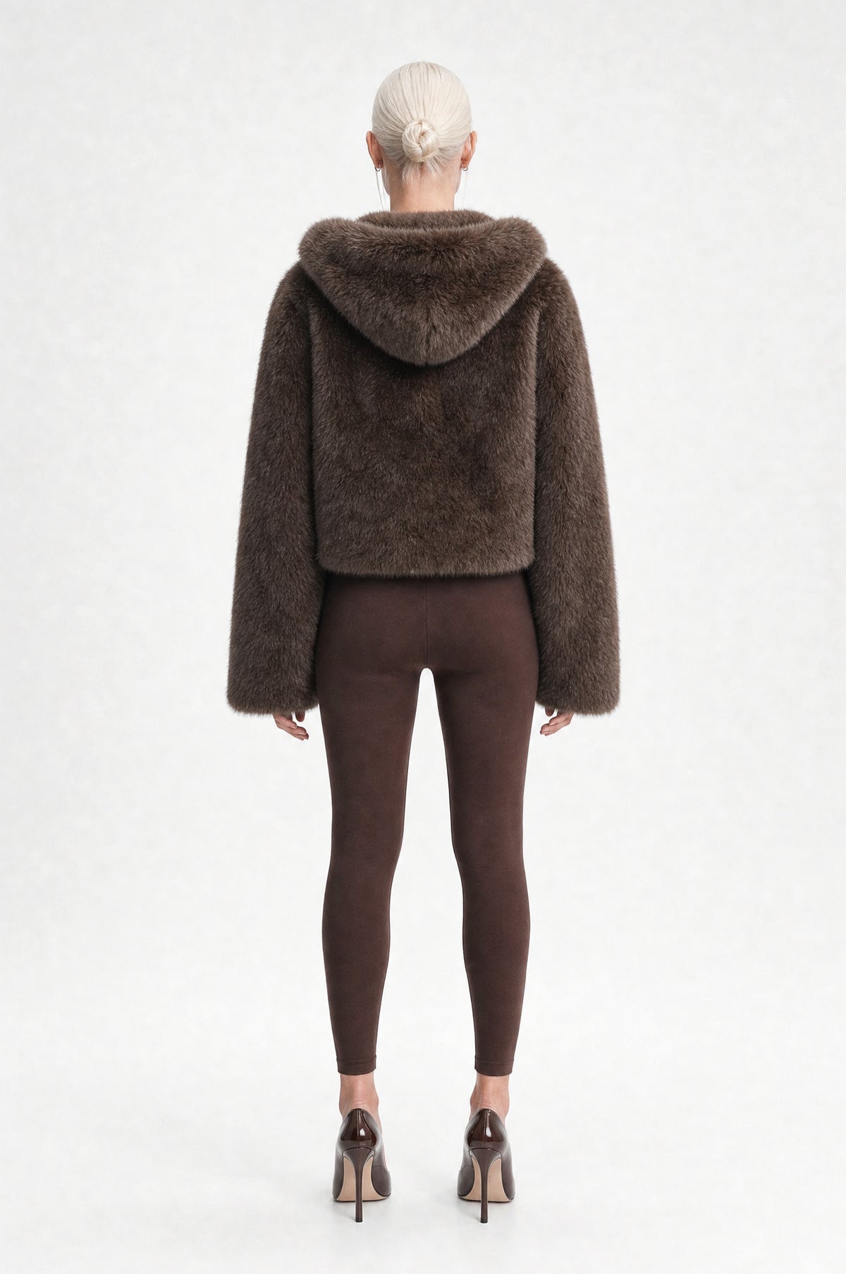 Hammersmith Plush Hooded Jacket in Coffee, back