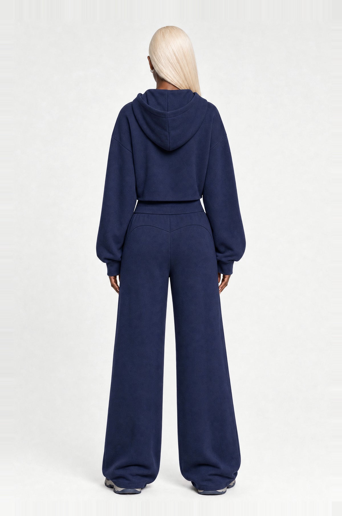 Clapham Cropped Hoodie Set in Navy, back