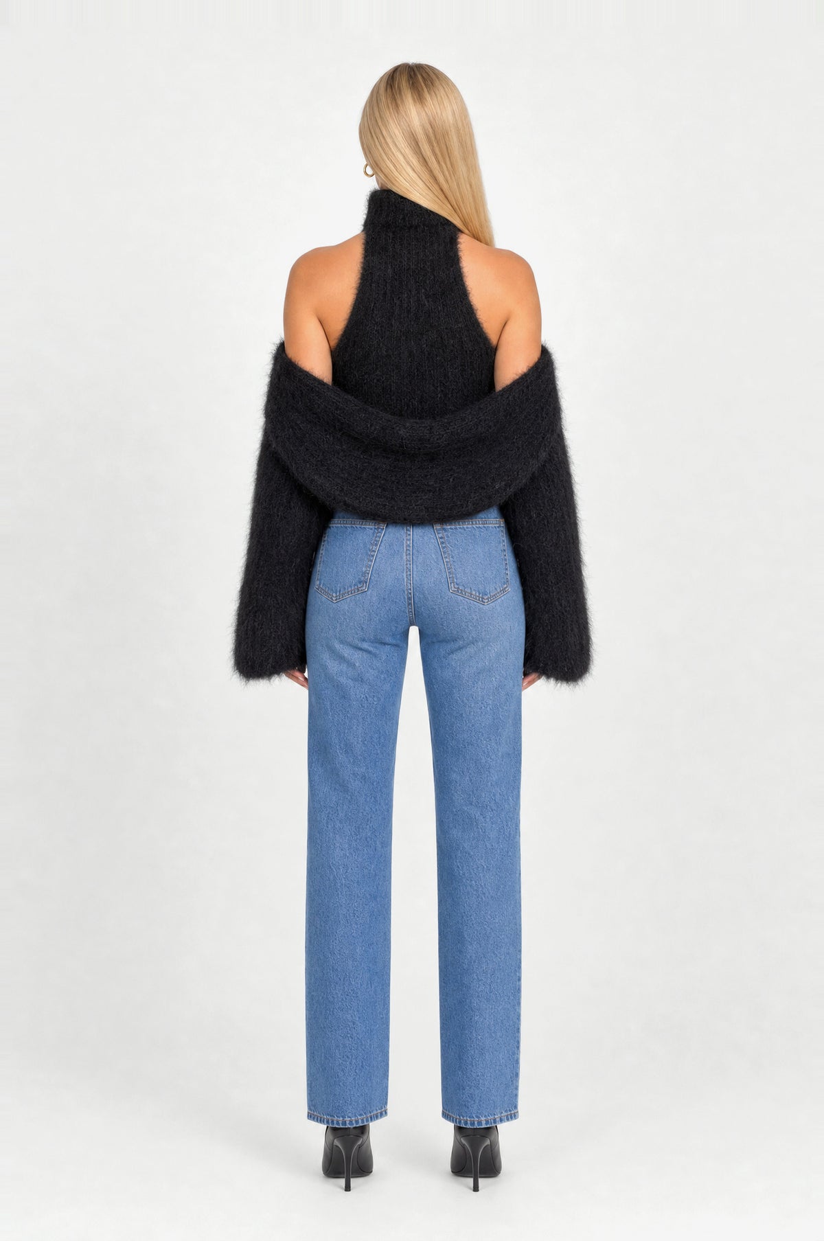 Angel Fluffy Knit Two-Piece in Black, back view